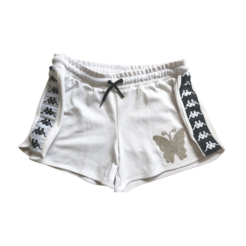 Y2K Kappa Womens White Athletic Shorts‎ Rhinestone Butterfly Logo Tape Large